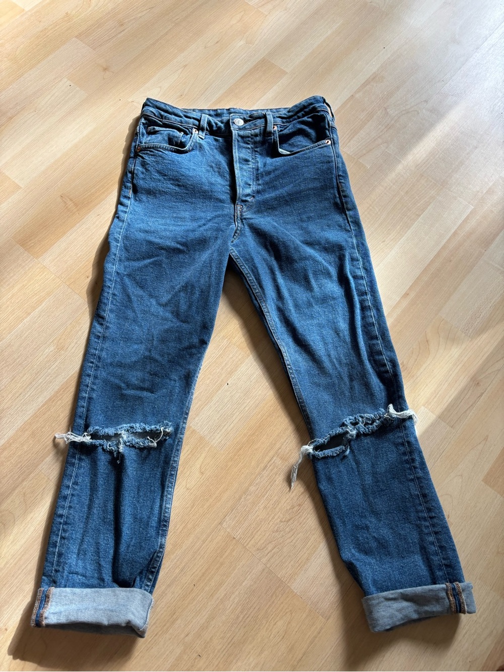 H&M Dark Blue Ripped Boyfriend Jeans Womens 30